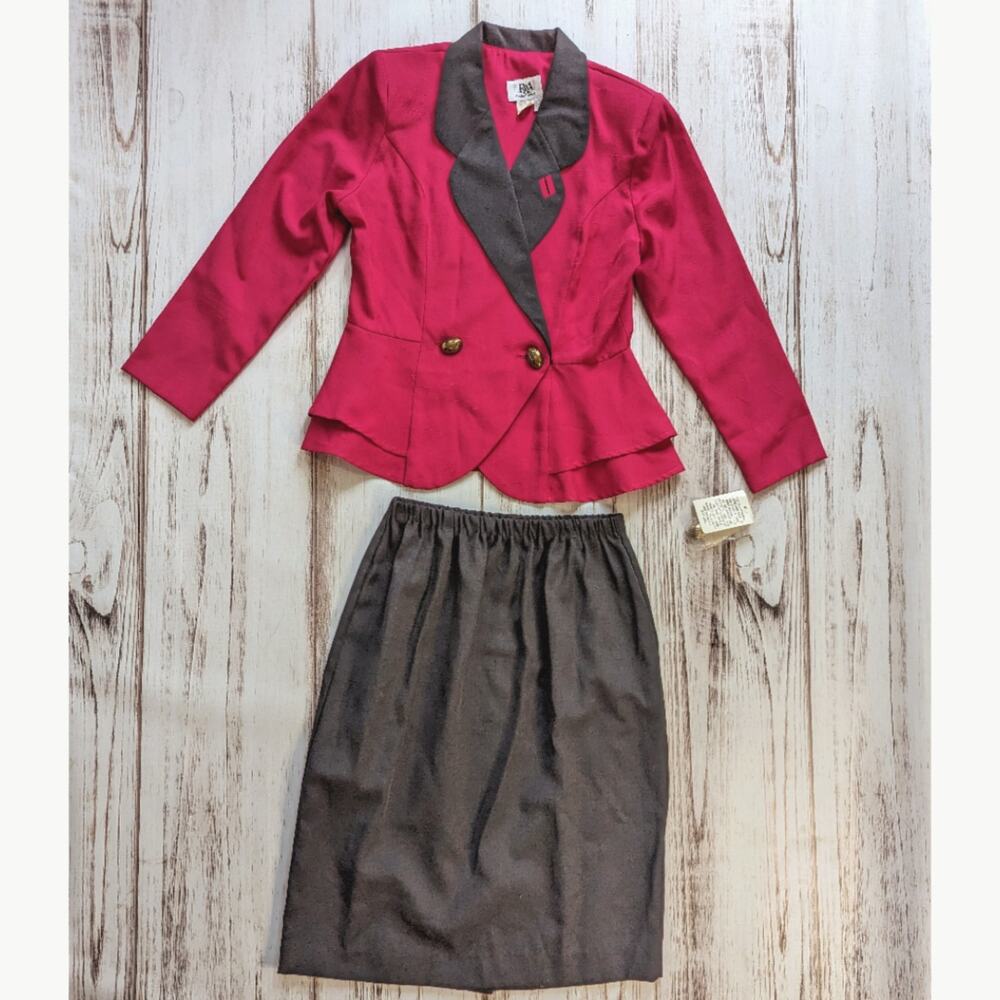Vintage 90's R&A Collections Magenta and Black 2 piece Suit SKirt 12 Petite New